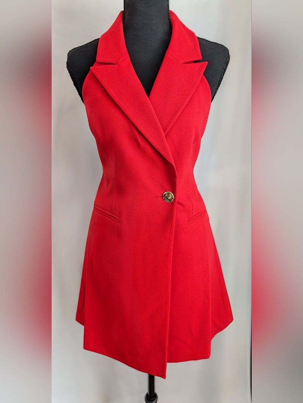 NWT French Connection Whisper Halter Blazer Dress Red Gold Button US 2